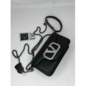 Valentino loco shoulder bag leather crystals black 20x11cm Bags