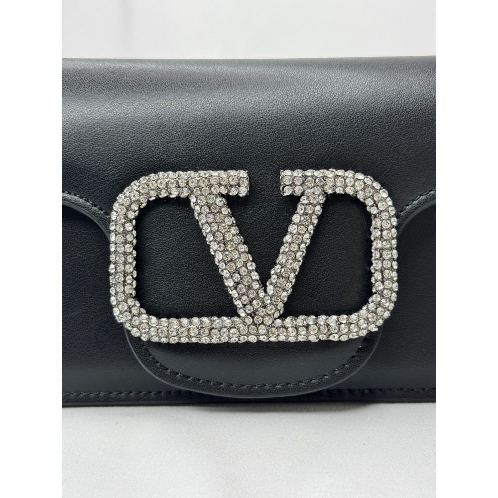 Valentino loco shoulder bag leather crystals black 20x11cm Bags