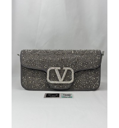 Valentino loco shoulder bag grey crystals 27x13x6cm