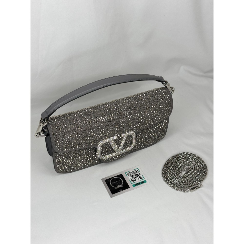 Valentino loco shoulder bag grey crystals 27x13x6cm Bags