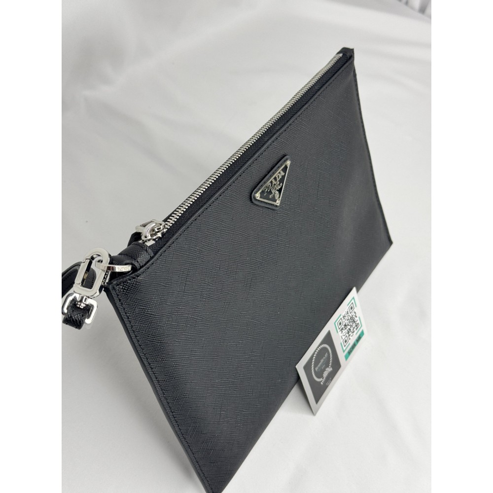 Prada logo plaque clutch saffiano leather 28x20cm Προσφορές