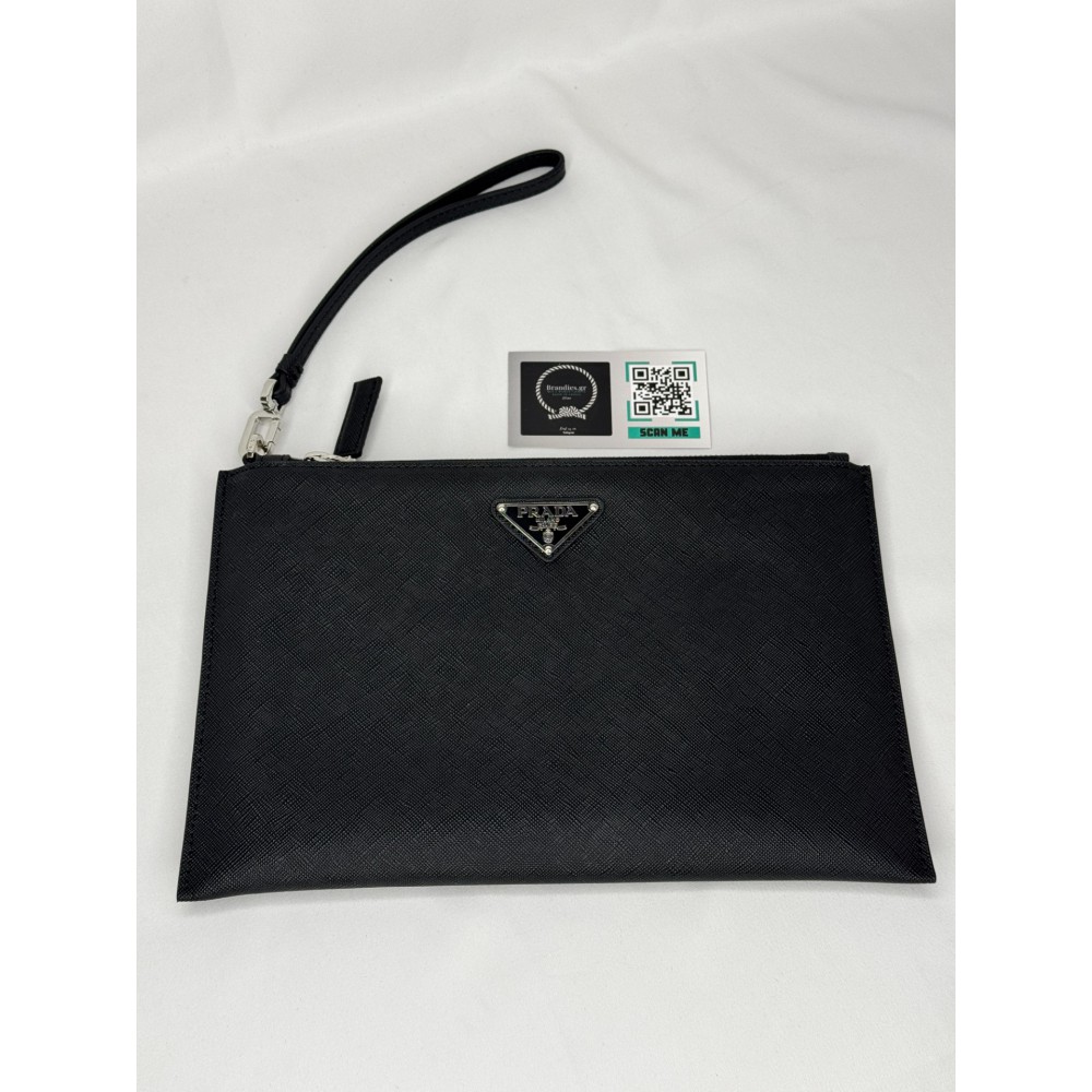 Prada logo plaque clutch saffiano leather 28x20cm Προσφορές