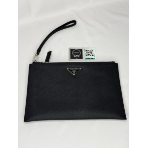 Prada logo plaque clutch saffiano leather 28x20cm Προσφορές