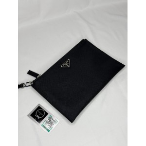 Prada logo plaque clutch saffiano leather 28x20cm Προσφορές
