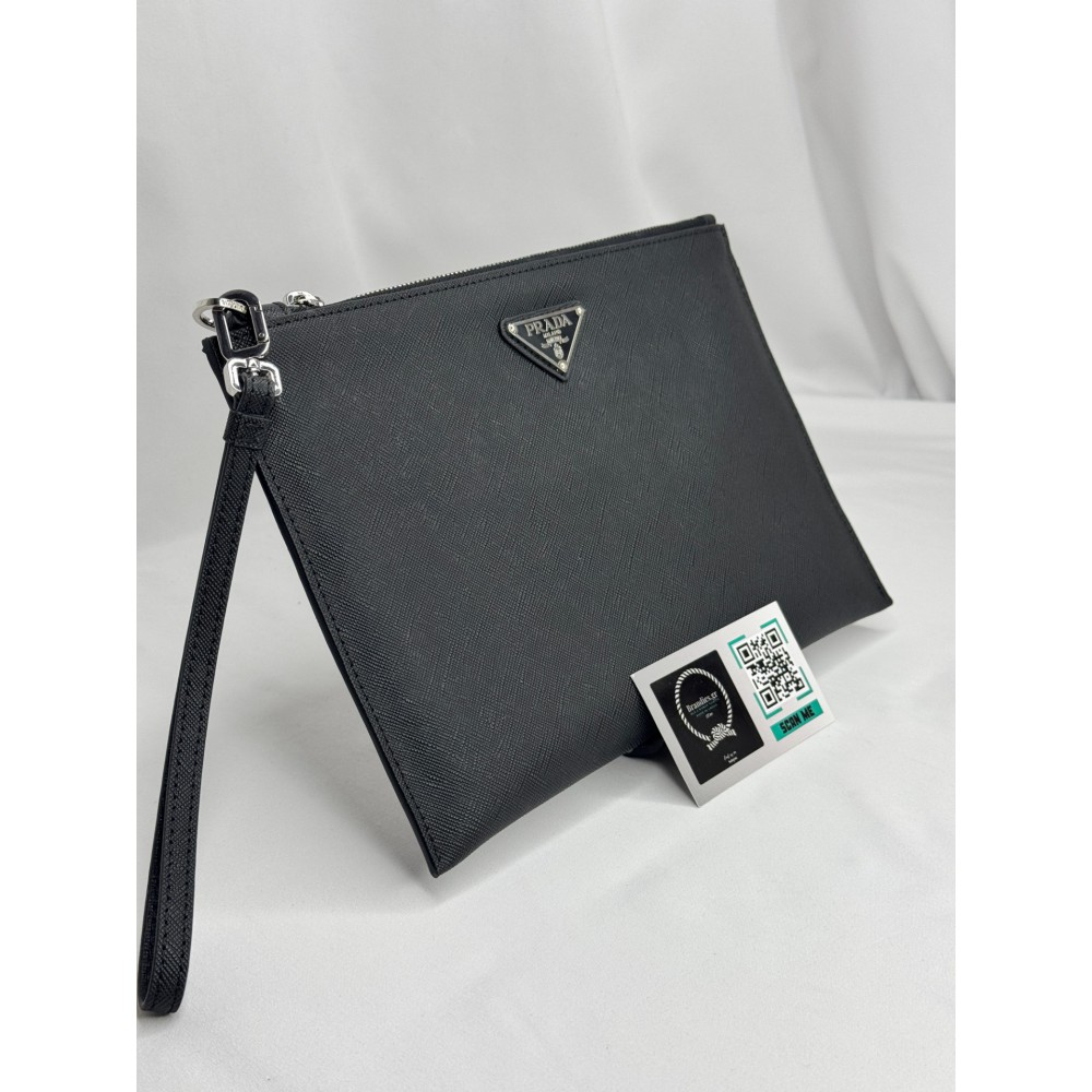 Prada logo plaque clutch saffiano leather 28x20cm Προσφορές