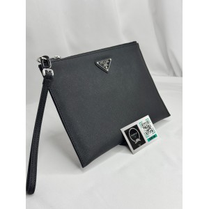 Prada logo plaque clutch saffiano leather 28x20cm Προσφορές