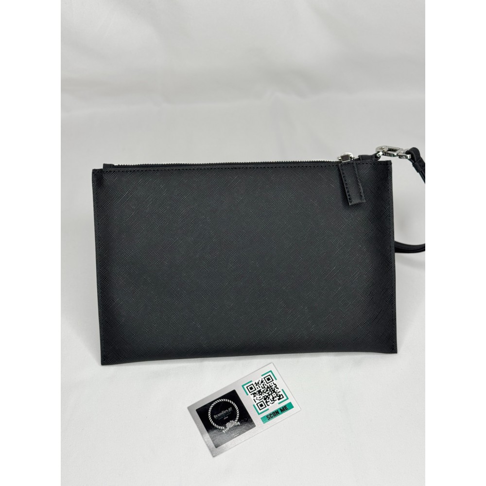 Prada logo plaque clutch saffiano leather 28x20cm Προσφορές