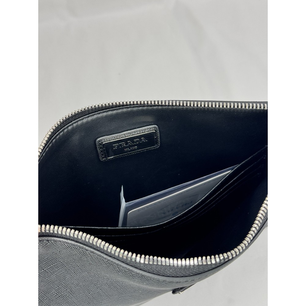 Prada logo plaque clutch saffiano leather 28x20cm Προσφορές