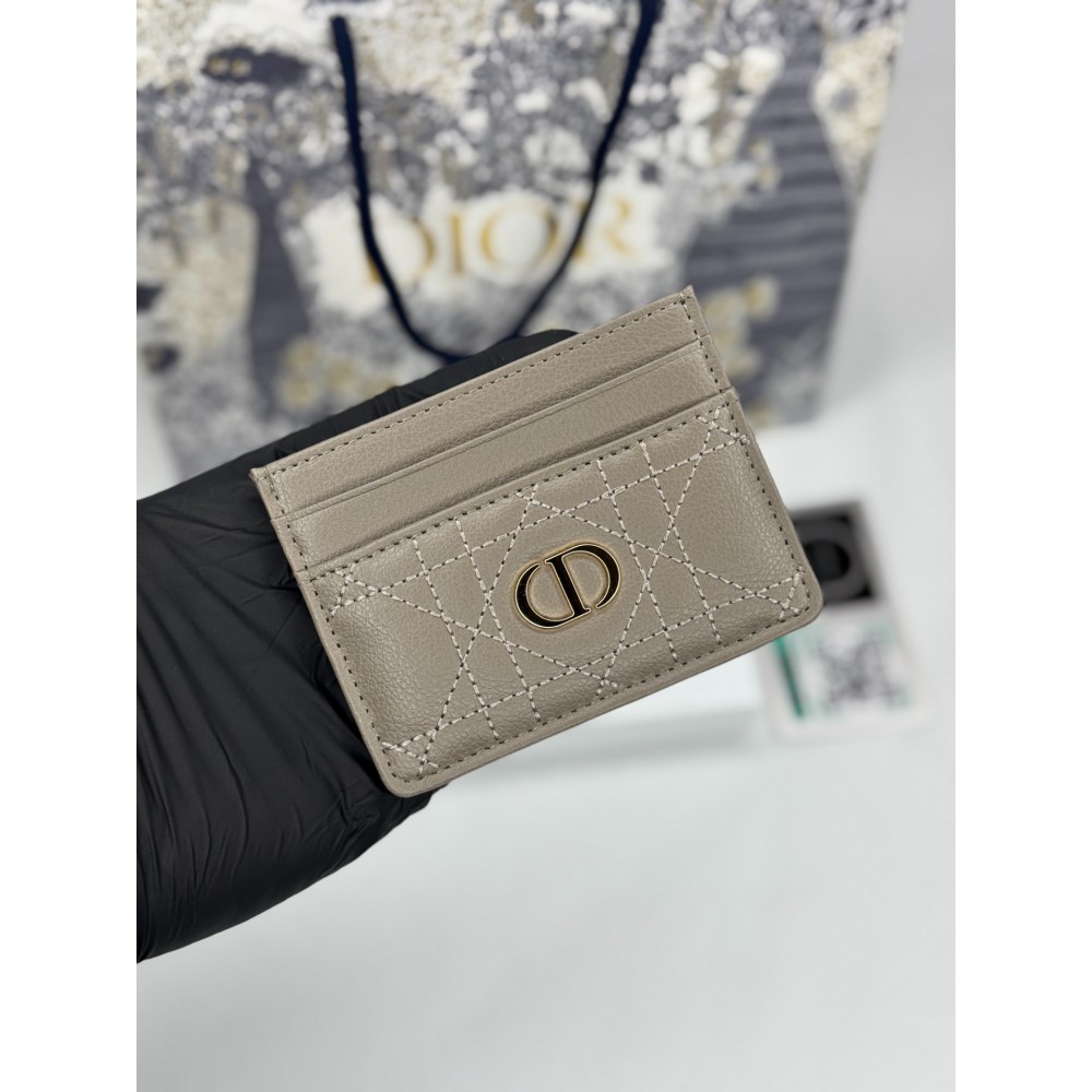 Dior caro card holder 10.5x7.5cm cannage calfskin beige sand Accesories