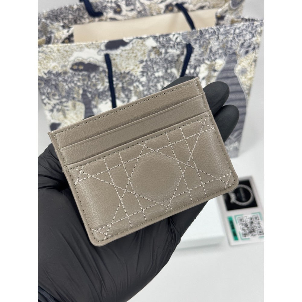 Dior caro card holder 10.5x7.5cm cannage calfskin beige sand Accesories