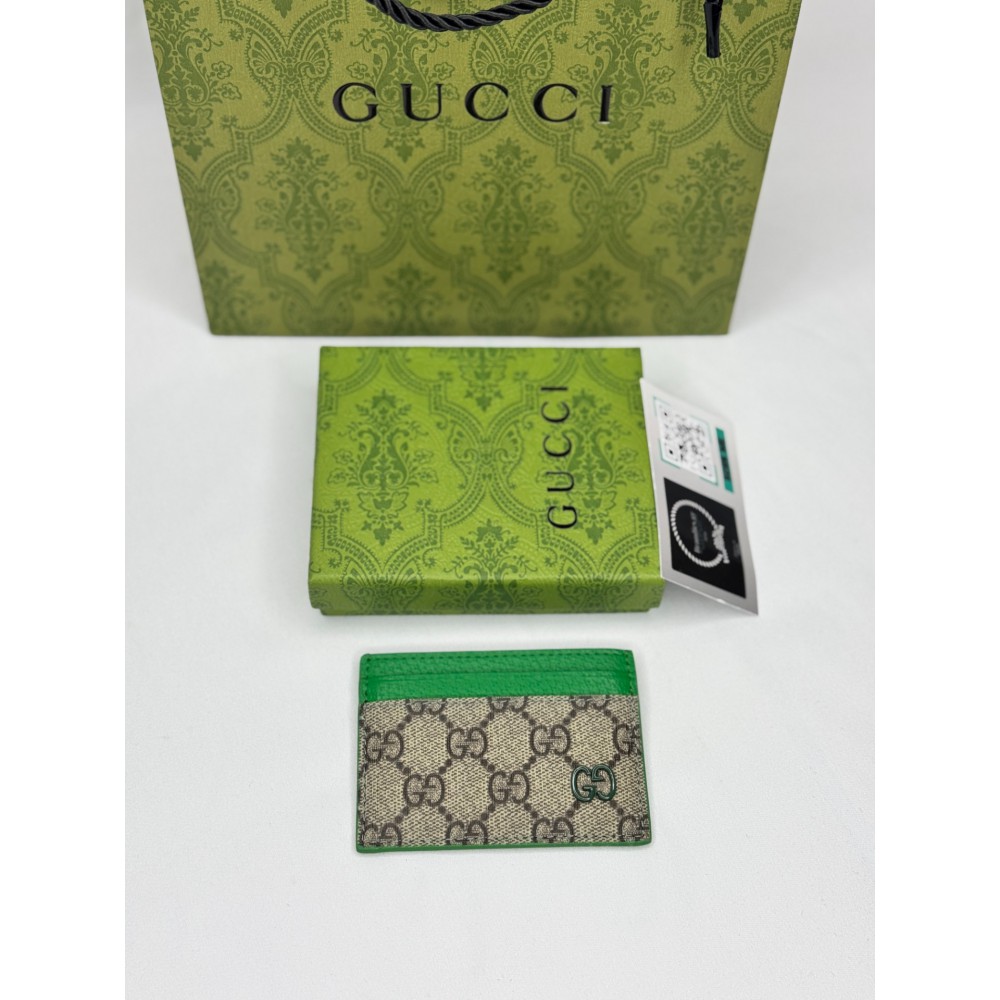 Gucci cardholder 10x7cm canvas green leather 
