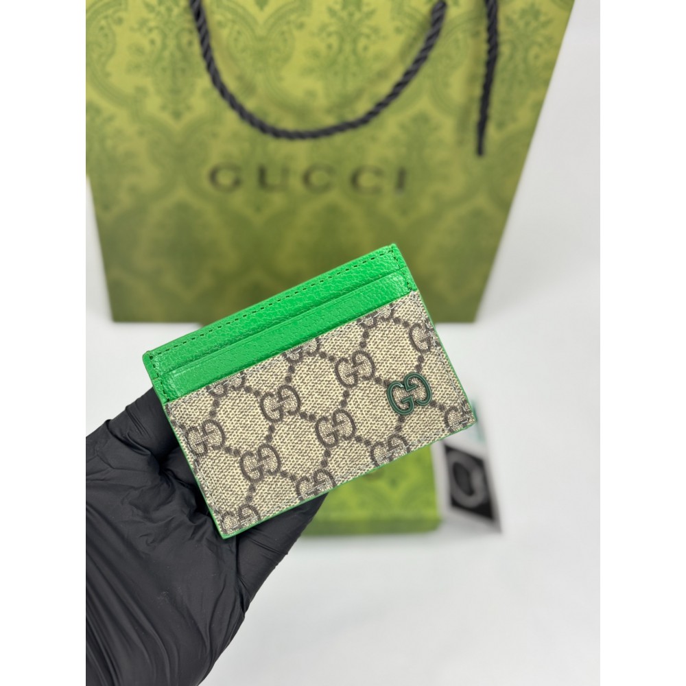 Gucci cardholder 10x7cm canvas green leather 