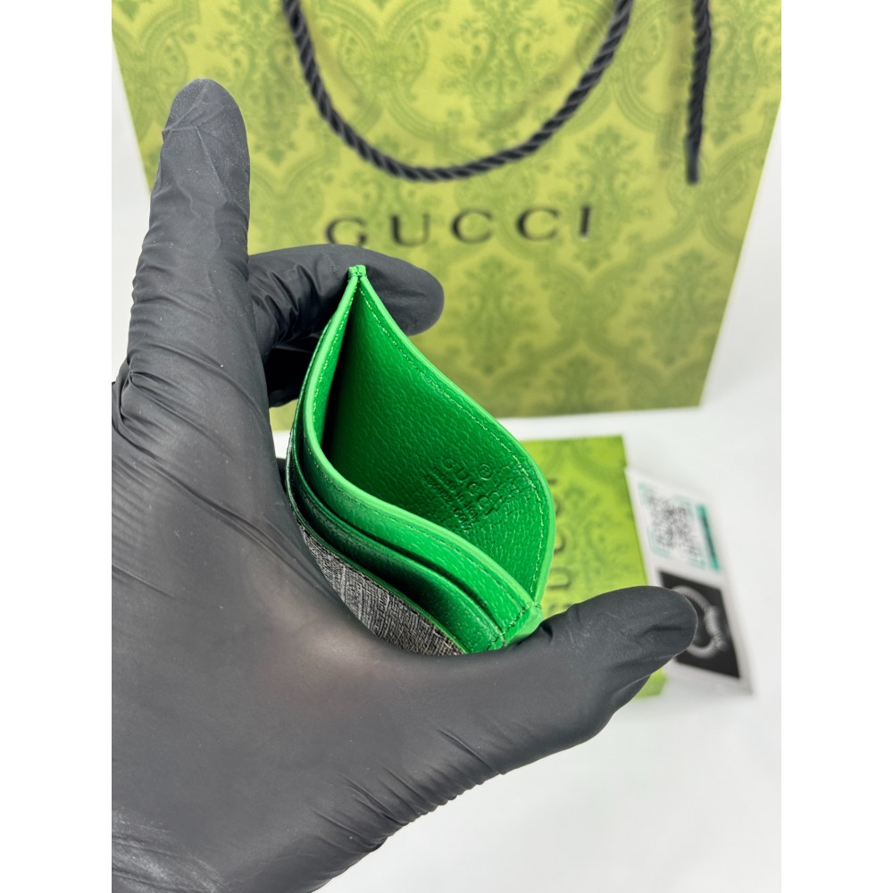 Gucci cardholder 10x7cm canvas green leather 