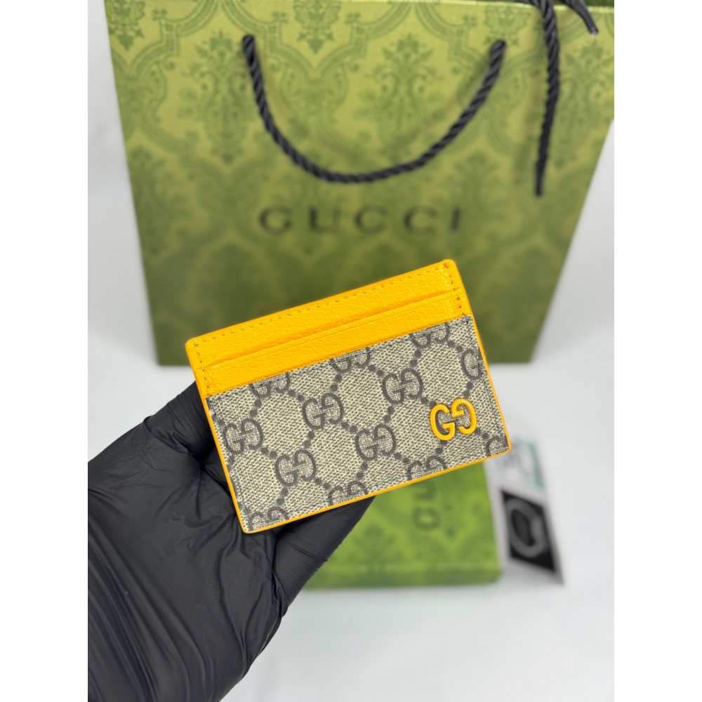 Gucci cardholder 10x7cm canvas yellow leather 