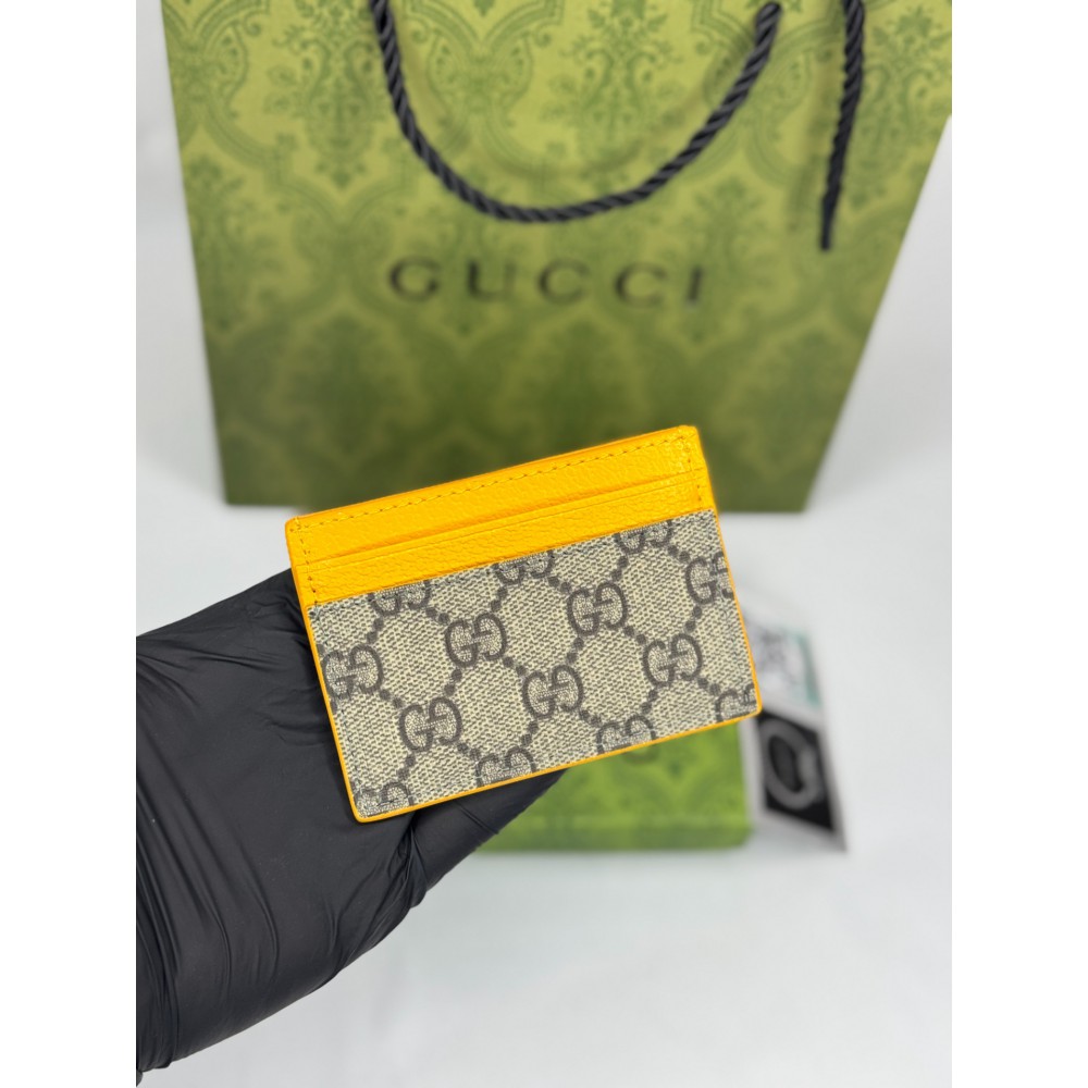 Gucci cardholder 10x7cm canvas yellow leather 