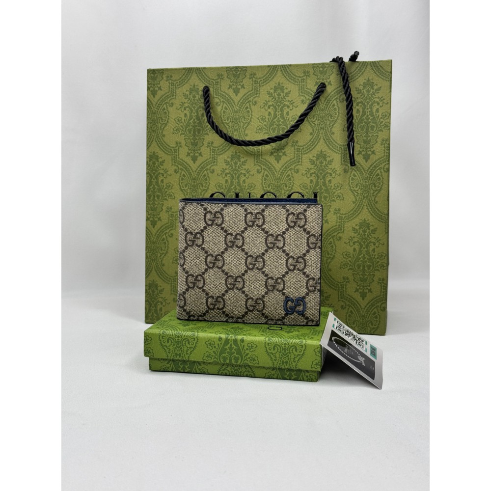 Gucci GG leather bifold wallet blue 11x9cm Accesories
