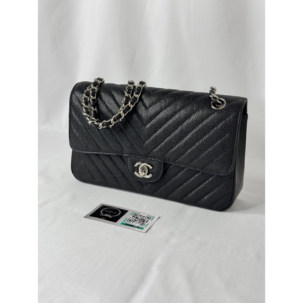 Chanel classic flap bag grained leather chevron Bags