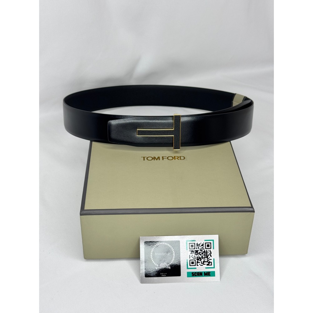 TOM FORD grained leather-plain leather reversible black belt 4cm Accesories