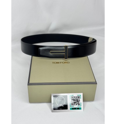 TOM FORD grained leather-plain leather reversible black belt 4cm