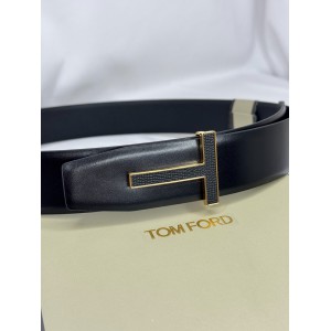 TOM FORD grained leather-plain leather reversible black belt 4cm Accesories