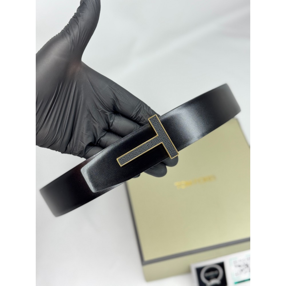 TOM FORD grained leather-plain leather reversible black belt 4cm Accesories