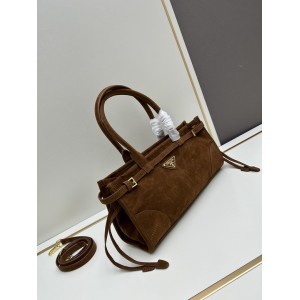 Prada cocoa brown suede medium handbag 32x15.5cm Bags