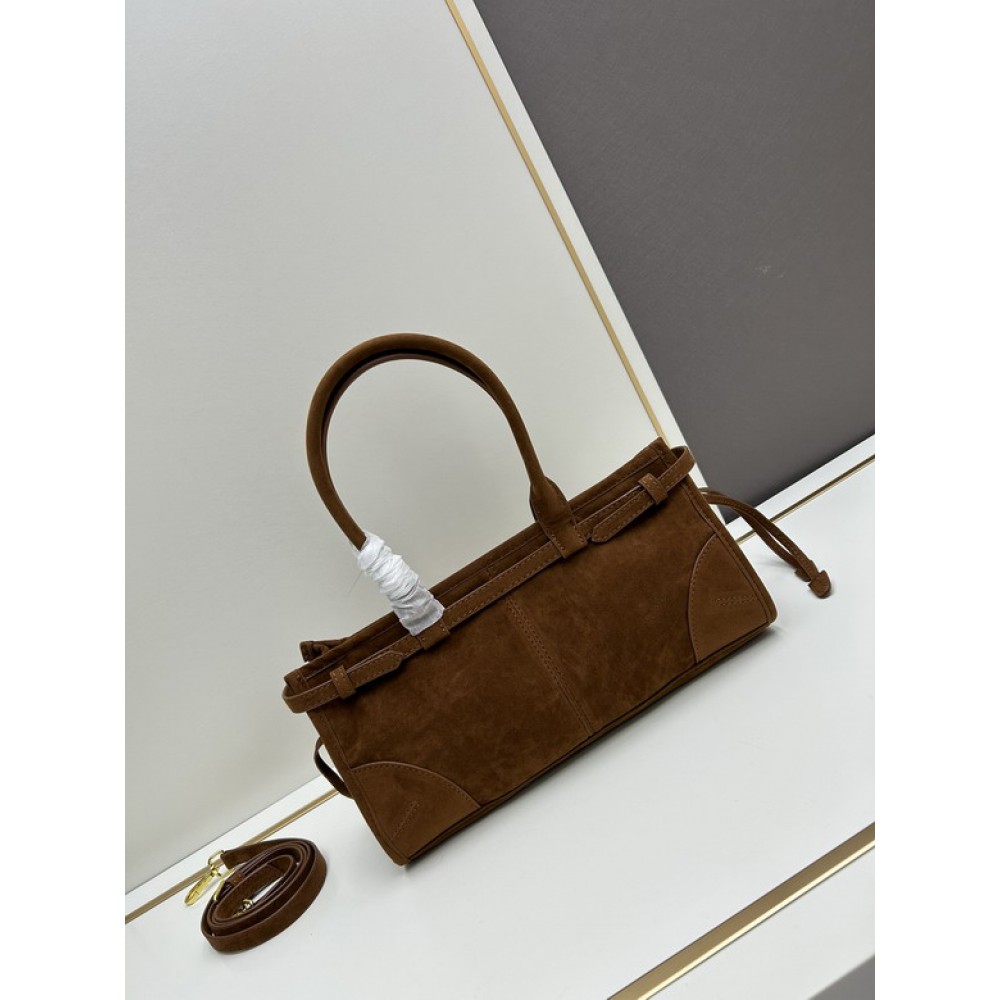 Prada cocoa brown suede medium handbag 32x15.5cm Bags