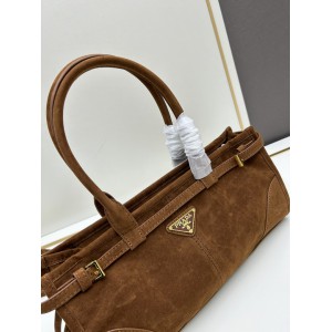 Prada cocoa brown suede medium handbag 32x15.5cm Bags