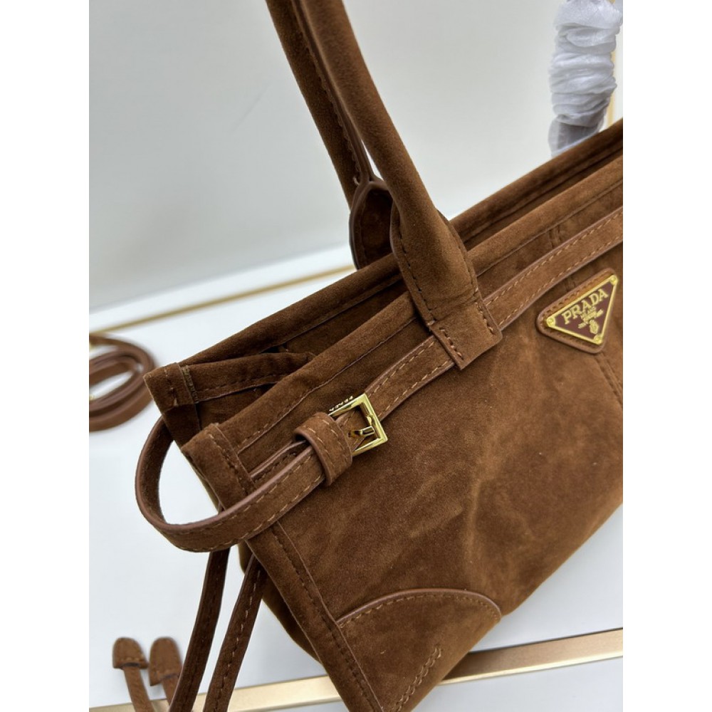 Prada cocoa brown suede medium handbag 32x15.5cm Bags