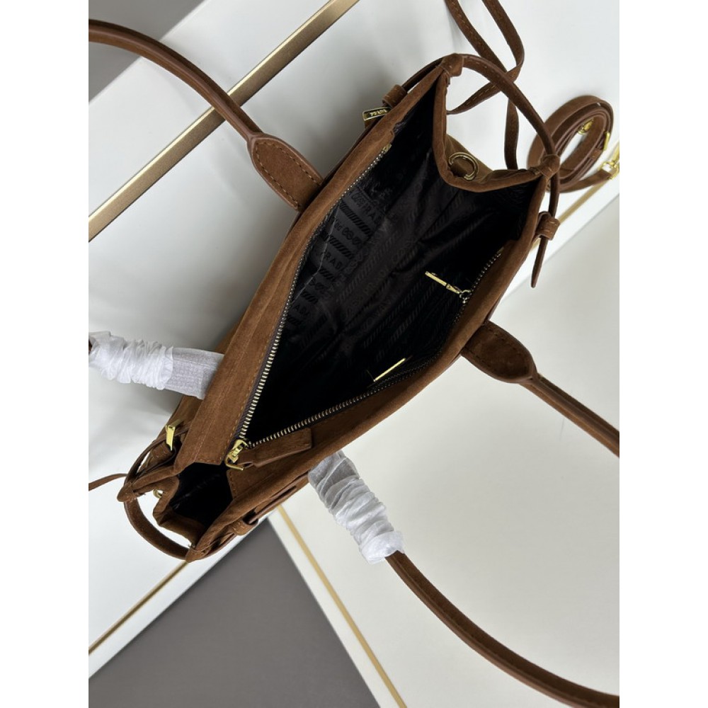 Prada cocoa brown suede medium handbag 32x15.5cm Bags