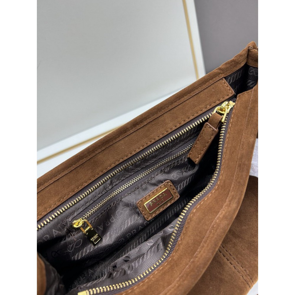 Prada cocoa brown suede medium handbag 32x15.5cm Bags