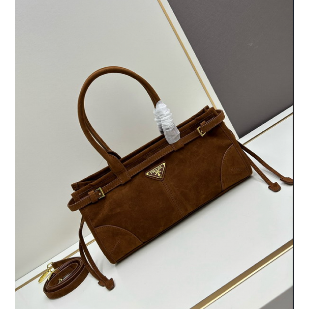 Prada cocoa brown suede medium handbag 32x15.5cm Bags