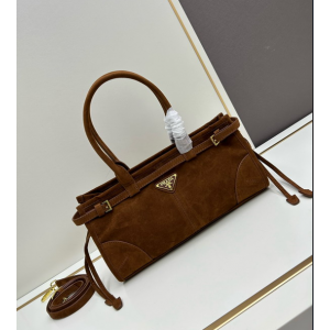 Prada cocoa brown suede medium handbag 32x15.5cm Bags