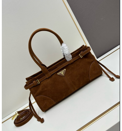 Prada cocoa brown suede medium handbag 32x15.5cm