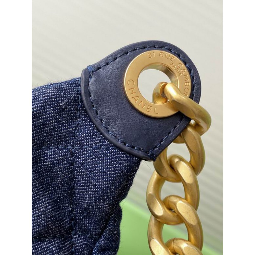 Chanel hobo large Denim & Gold-Tone Metal Blue 22x31x15cm Bags