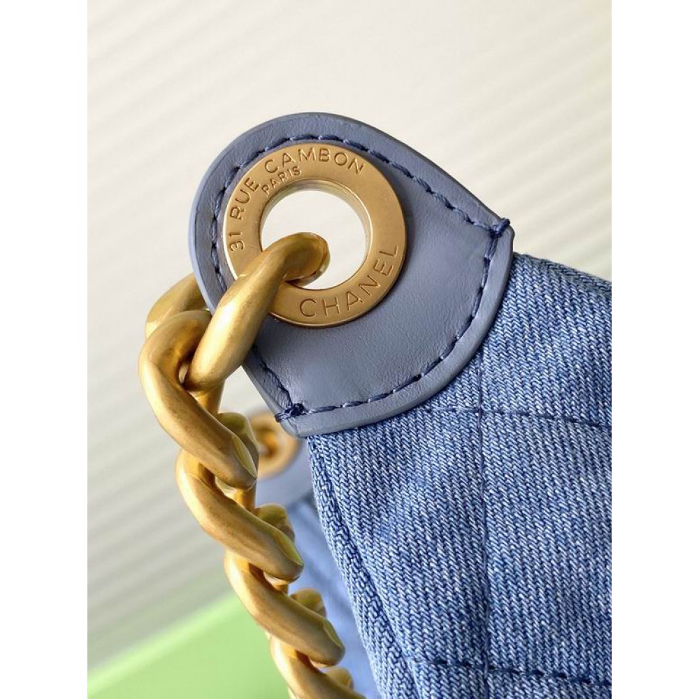 Chanel hobo large Washed Denim & Gold-Tone Metal Blue 22x31x15cm Bags