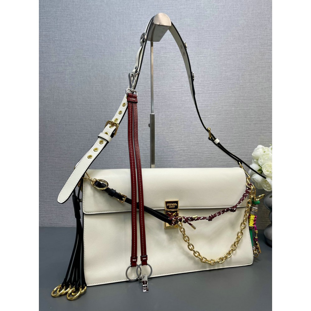 Prada Soft Sound large leather shoulder bag with charms 35x19.5x10.5cm Bags