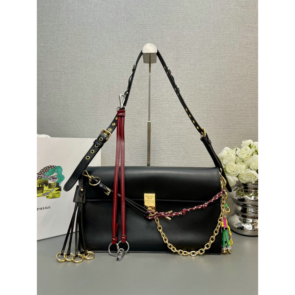 Prada Soft Sound large leather shoulder bag with charms 35x19.5x10.5cm Bags