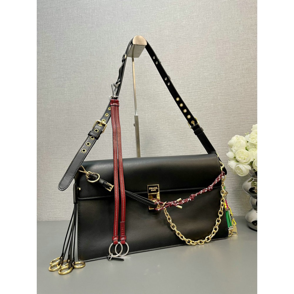 Prada Soft Sound large leather shoulder bag with charms 35x19.5x10.5cm Bags