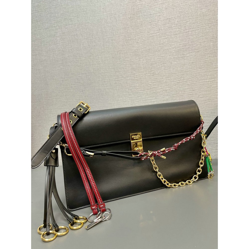 Prada Soft Sound large leather shoulder bag with charms 35x19.5x10.5cm Bags