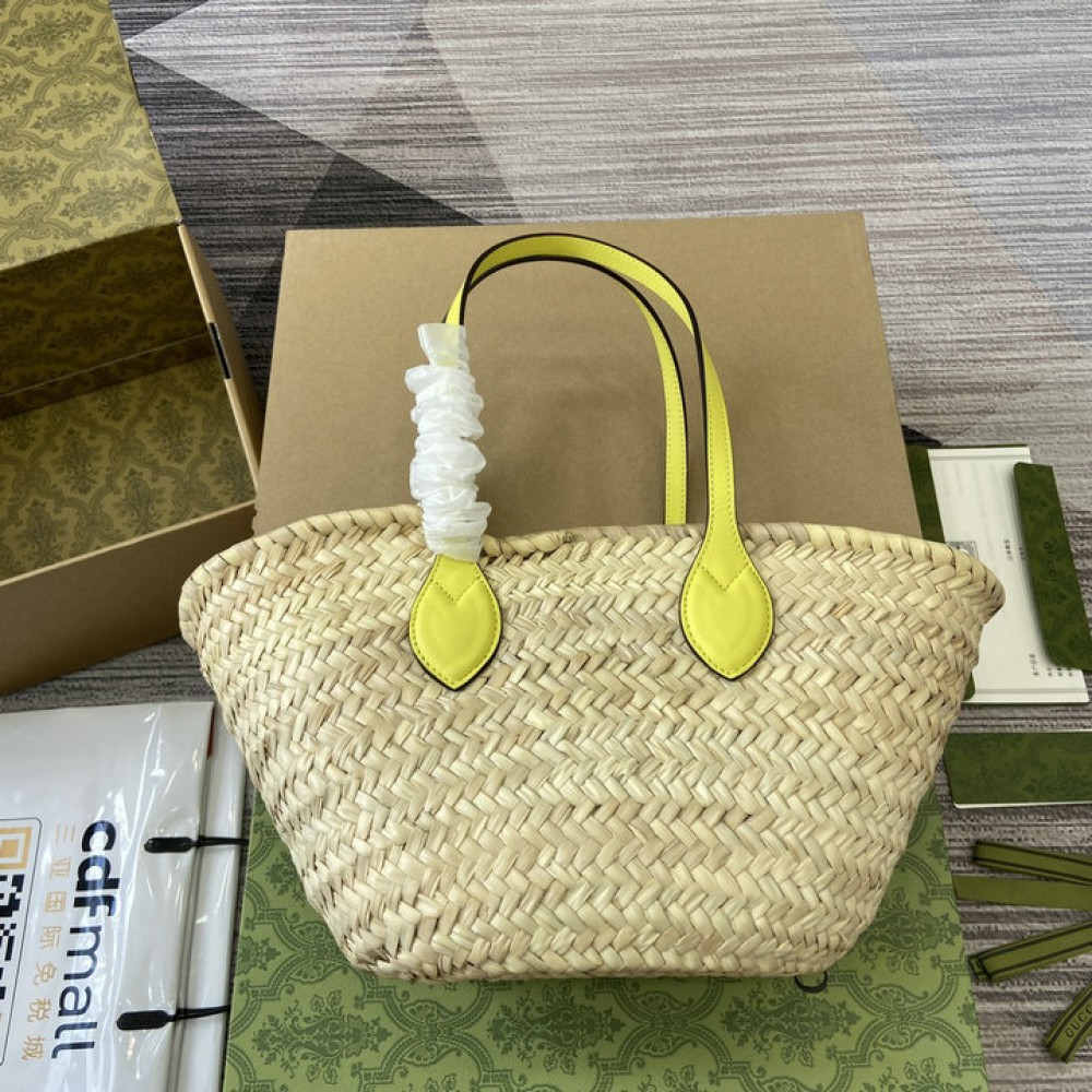 Gucci Mini straw tote with Gucci logo 782381 