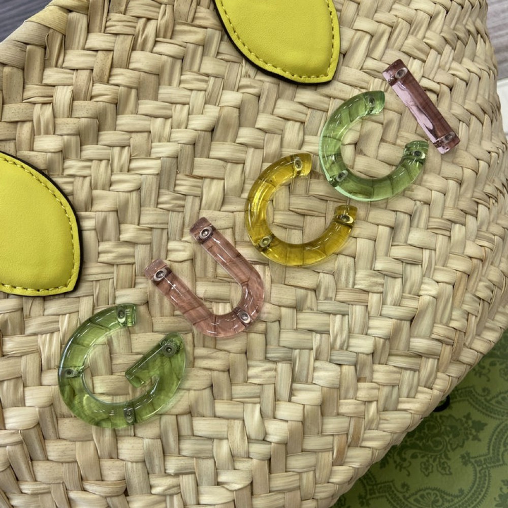 Gucci Mini straw tote with Gucci logo 782381 