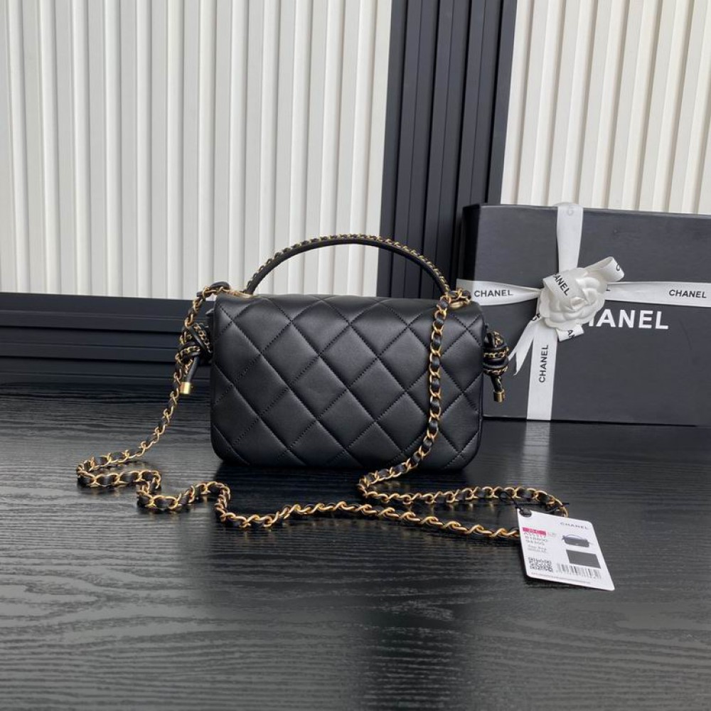 Chanel classic handle bag 22x23.5x6cm leather lampskin Bags