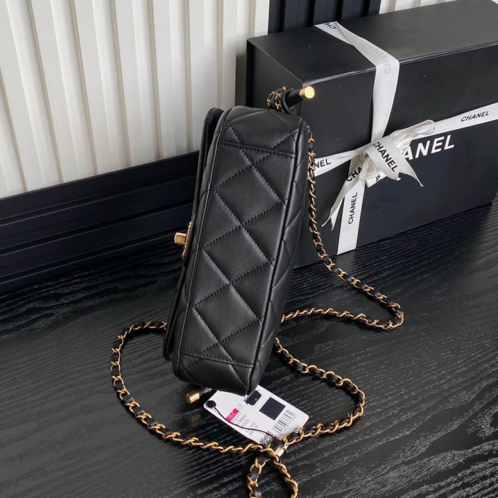 Chanel classic handle bag 22x23.5x6cm leather lampskin Bags