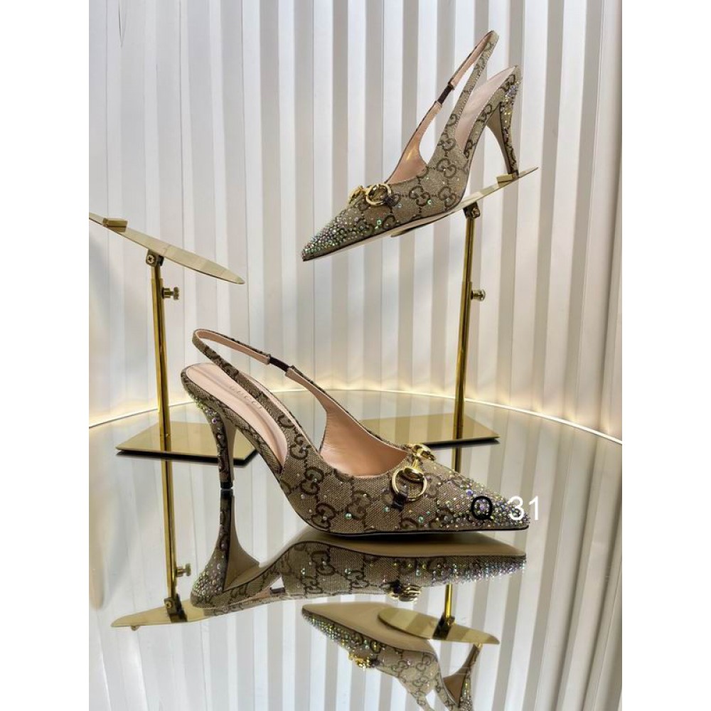 Gucci Erin GG Crystal Canvas Slingback Pump 8.5cm heel 35-42 Shoes