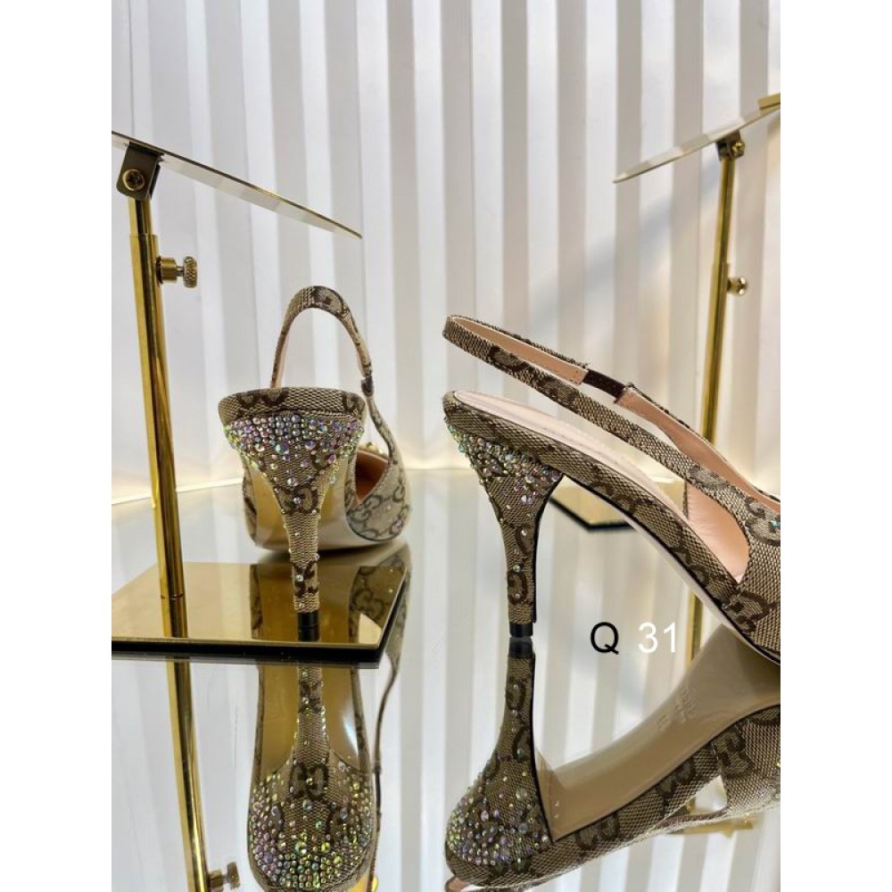 Gucci Erin GG Crystal Canvas Slingback Pump 8.5cm heel 35-42 Shoes