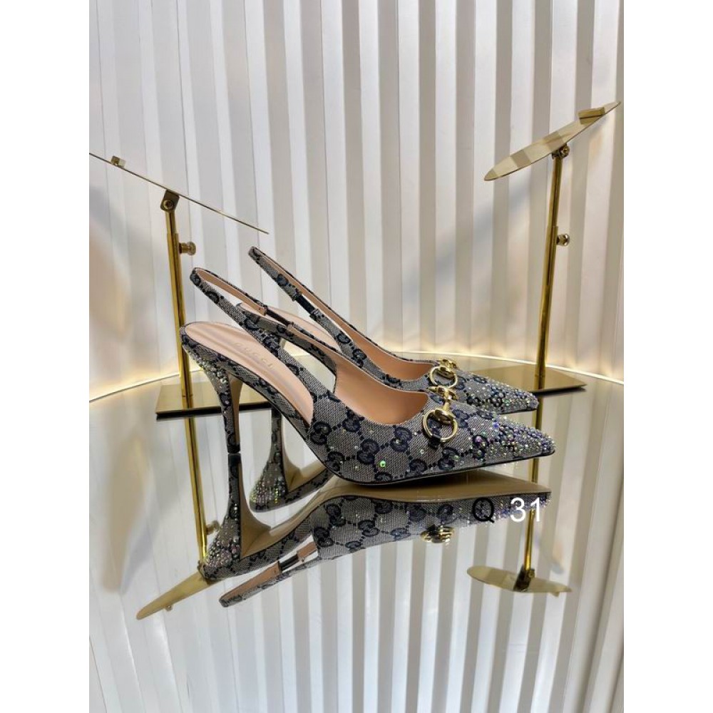 Gucci Erin GG Crystal Canvas Slingback Pump 8.5cm heel 35-42 Shoes