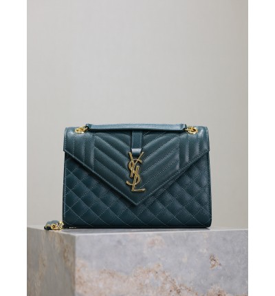 Ysl envelope medium in quilted grain de poudre embossed leather 24x17.5x6cm