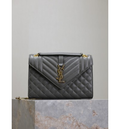 Ysl envelope medium in quilted grain de poudre embossed leather 24x17.5x6cm