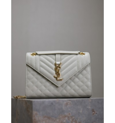 Ysl envelope medium in quilted grain de poudre embossed leather 24x17.5x6cm